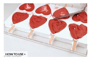 Silicone Mini Heart-IC Ice Cream mould, 2 moulds x 6 cav. 5.5 x 6.8 x H 1.8 cm, 45 ml, 50 sticks - Img 4