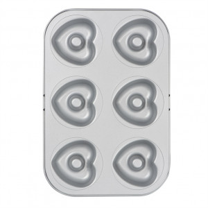 Szívmodell tálca - 6 üreg Ø 7,5 x H 2,3 cm, tapadásmentes fém, 6 üregek, Ø 7,5 x H 2,3 cm