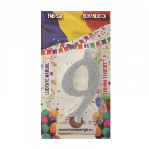 Свещ за торта XL H 12 cm, фигура 9, сребро - Img 2
