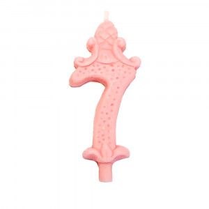 Cake Candle H 8.5 cm, Figure 7, Pink - Img 1