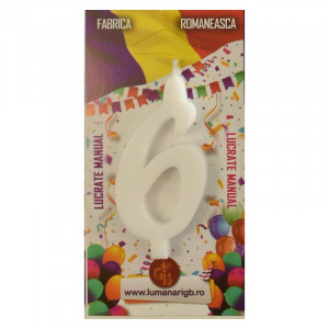Cake Candle XL H 12 cm, Digit 6, White - Img 2