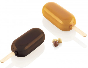 Classic 3D Silicone Ice Cream mould, 2 moulds x 2 cav Ø 4.3 x H 9.3 cm, 76 ml, 50 sticks - Img 1
