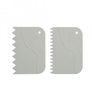 Fehér műanyag kaparók, 12x8,3 és 13,5x9,2 cm, Zimtat minta, 2 db-os szett - Img 1