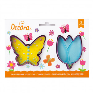 Fluture si Lalea - Decupatoare Plastic Ø 7 si 7.5 x H 2.2 cm, Set 2 Buc