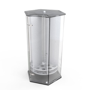 Forgatható fagylaltkehely tartó 18 lyukkal Ø3,5 cm, plexi, átlátszó és szatén plexi, Ø 32 x H 60 cm
