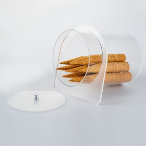 Ice-Cream Cones Holder, 1 Tubular Container with Lid Ø26x35cm, Satin Plexiglas, 30 x 37 x H 32 cm