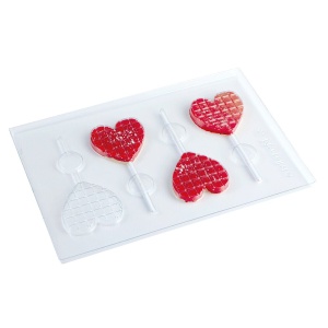 LolliPops Model Heart, Plastic Mould 4 Cavities Ø 6.8 x H 0.9 cm, Set of 2 pieces - Img 3