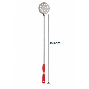 Paleta Profesionala Rotire Pizza in Cuptor, Rotund Inox Perforat Ø 20 cm, Maner 150 cm Rosu