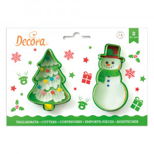 Plastic Christmas Cutters - Christmas tree and snowman, R 8 - 8.5 x H 2.2 cm, 2 pieces - Img 1