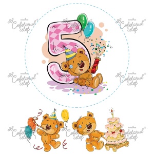Printed Sugar Paste 5 Years Anniversary, Ø 20 cm and 2 Decorations Ø 10 and 11.5 cm, A4 - Confectioner Istet