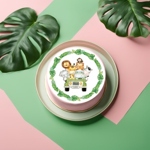Printed Sugar Paste Baby Jungle Model 5, Ø 20 cm and Side Decor, A4 - Confectioner Istet - Img 2