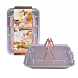 Rectangular Tray, Rectangular Cake Tray, 37 x 24.5 x 5 cm + Transp Lid, Non-Stick Metal - Img 3