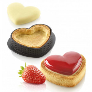 Set Tarte Inima 8 x 7 x H 2 cm, 6 Rame Microforate + Forma Silicon 8 cavitati 30 ml - Img 2