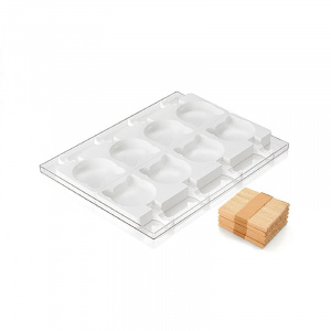 Silicone mould Ice Cream Cat, 2 silicone moulds x 4 cav. Ø 8.85 x H 8.2 cm, 95 ml, 50 sticks - Img 2