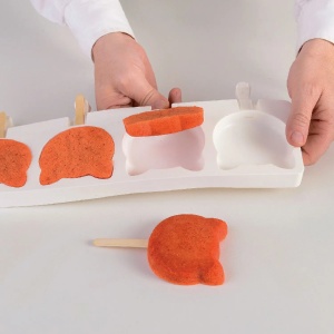 Silicone mould Ice Cream Cat, 2 silicone moulds x 4 cav. Ø 8.85 x H 8.2 cm, 95 ml, 50 sticks - Img 8