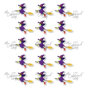 Sugarpaste printed Halloween - Set of 9 Decorations Decoupage Witches Ø 6 cm - Confectioner Istet - Img 2
