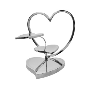 Suport Tort Metal, Model Inima 3 Platouri Inima Ø 24 - 42 x H 62 cm, Argintiu