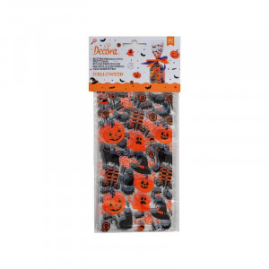 Táskák S alappal, celofán, haloweeni mintával, 12,5 x 3 x H 24 cm, 20 db-os készletben.