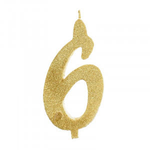 Свещ за торта XL H 12 cm, фигура 6, златна - Img 1