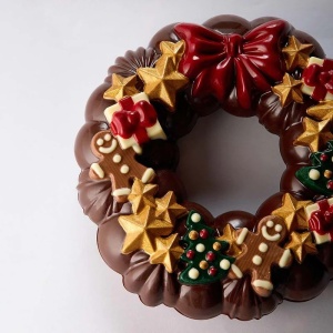 3D Christmas Wreath, Ø 18 x H 5.5 cm, Plastic Matrite Set 2 Subjects Chocolate - Img 1