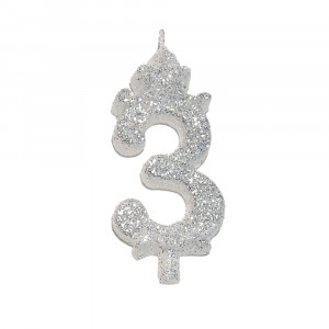 Cake Candle H 8.5 cm, Figure 3, Silver - Img 1