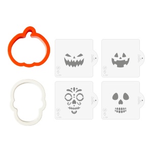 Decupatoare Plastic Halloween - Dovleac si Craniu 6 - 7.2 x 7 - 8 x H 2.2 cm + 4 Sabloane - Img 4