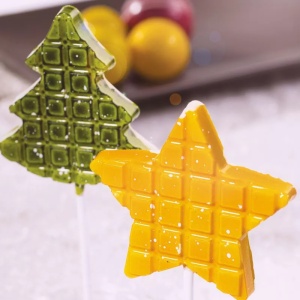 LolliPops Model Brad and Star, Plastic Mould 4 Cavities Ø 7.6 / 7.7 x H 0.9 cm, Set 2 Pieces - Img 2