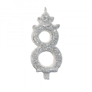 Lumanare Tort H 8.5 cm, Cifra 8, Argintiu