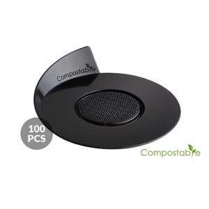 Plastic Presentation Monoportion Presentation Base, Compostable Round Black, Ø 8.6 cm, Set 100 pcs - Img 2