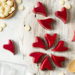 Polycarbonate mould Chocolate Flower Heart 3 x 4 x H 2 cm, 12 Cavities, 20x12xH2cm - Img 2