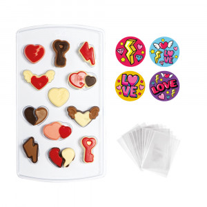 Praline / Decoruri Ciocolata, Love Ø 1.5 x H 2.6 cm - Set Matrita Plastic si Accesorii Ambalare