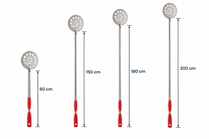 Professional Oven Pizza Turner, Round Perforated Stainless Steel, Ø 15 cm, 60 cm Handle, Red - Img 2