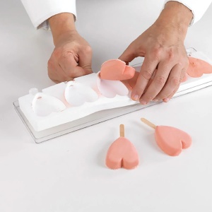 Silicone Mini Heart-IC Ice Cream mould, 2 moulds x 6 cav. 5.5 x 6.8 x H 1.8 cm, 45 ml, 50 sticks - Img 6