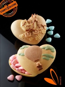 Silicone Moulding Heart Box with Flying Balloon Decoration, Ø 9.4 cm - Img 2