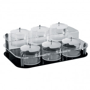 Suport cu 6 Cutii Multiuz Capac Detasabil, Plexiglas Negru/Transparent, 50 x 33 x H 18 cm