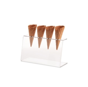 Suport Servire Conuri Inghetata cu 4 Orificii Ø3 cm, Polymethyl Food Contact Transparent, 25 x 9.4 cm