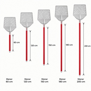 Tulip Square Perforated Pizza Peel, Anodised Aluminium 50×50 cm, 120 cm Handle, Red - Img 3