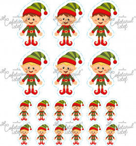 Печатни вафли Коледен модел 5, Elf Boy 18 декорации Ø 4,5 - 9 cm, A4 - Сладкарски изделия