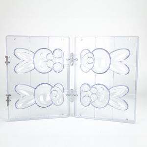 3D Chocolate Mould, Rigid Plastic with Clamps, Bunnies 7.7 x 7.55 x H 15.5 cm, 160 gr - Img 3