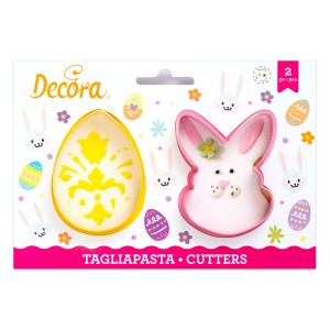 Biscuiti sau Decoruri Paste - Decupatoare Plastic Ou 8 x 5 x H 2cm, Cap de Iepuras 8.5 x 6 x H 2cm, set 2 Buc