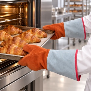 Bőr sütőkesztyű, 3 ujj, Temp. Max. 250°C, L 35 x 15 cm - Img 2