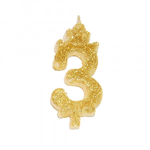 Cake Candle H 8.5 cm, Figure 3, Golden