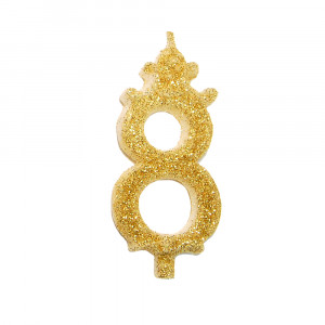 Cake Candle H 8.5 cm, Figure 8, Golden - Img 1