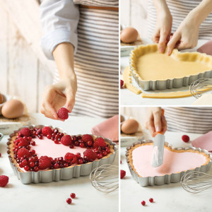 Cake Tray with Scalloped Edges and Removable Base, 25 x 23 x H 3 cm, Non-stick Aluminium - Img 3