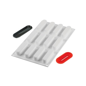 Caroline Silicone Éclair Mould, 8.3 x 2.3 x H 2.1 cm, 12 cavities + cutter + 12 trays, 30 ml - Img 2