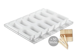 Cremino szilikon fagylaltforma, 2 forma x 6 üreg 9,2 x 4,5 x H 2,3 cm + tálca + 50 pálcika + 50 pálca - Img 2