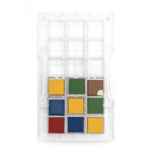 Csokoládé polikarbonát forma, négyzet alakú, 2.5cm, 18 üreg, 20x12xH2cm - Img 2