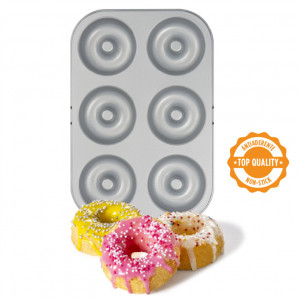Donut Tray Donuts, Gogosi - 6 cavities Ø 7.5 x H 2.3 cm, Non-stick Metal - Img 2