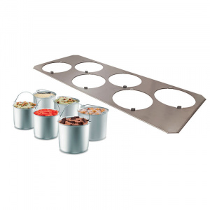 Gourmet PRO - 18/10 rozsdamentes acélból készült tartó, forgásgátló ülésekkel, 6x1,5 literes alumínium tálcával 4 Magic PRO 100 számára.