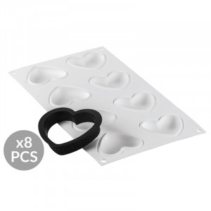 Heart Tart Set 8 x 7 x H 2 cm, 6 Microperforated Copper + Silicon Mould 8 cavities 30 ml - Img 4